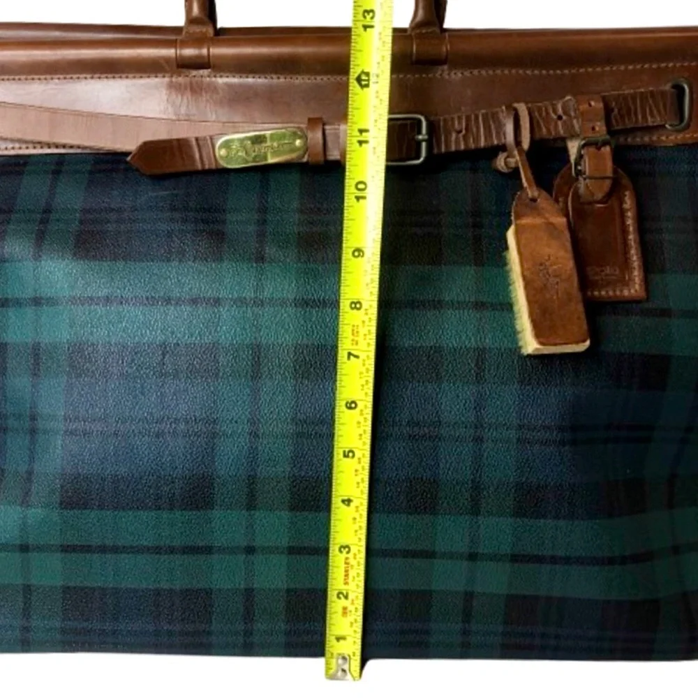 RALPH LAUREN Black Watch Plaid Blue Green Doctors Boston Weekend Overnight Bag
